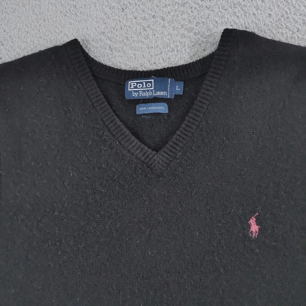 VTG Polo Ralph Lauren Sweater Vest Mens Large Black 100% Lambswool Pullover